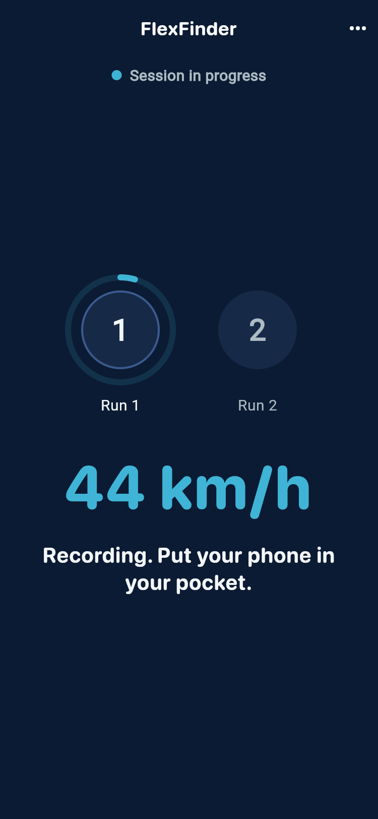 Session screen: recording run 1